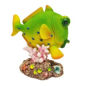 BETTA YELLOW FISH ON CORAL AQUARIUM ORNAMENT 10cm l x 6.5cm w x 10cm h MS613