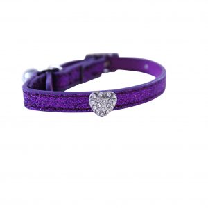 Happy Pet Glitter Heart Faux Leather Cat Collar Purple 10867