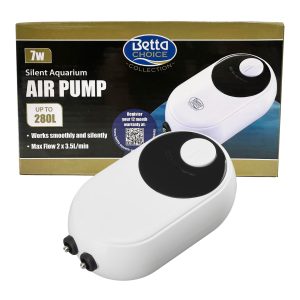 Betta Choice Silent Aquarium Air Pump 7w is recommended for aquariums up to 280L. AP013